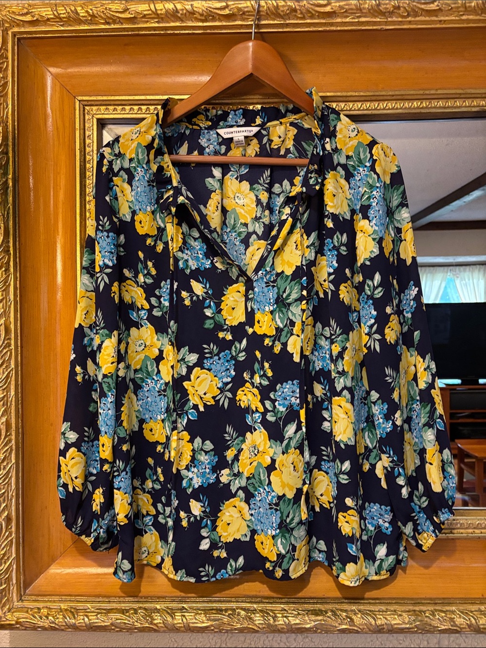 Counterparts Blue & Yellow Floral Top - Size L